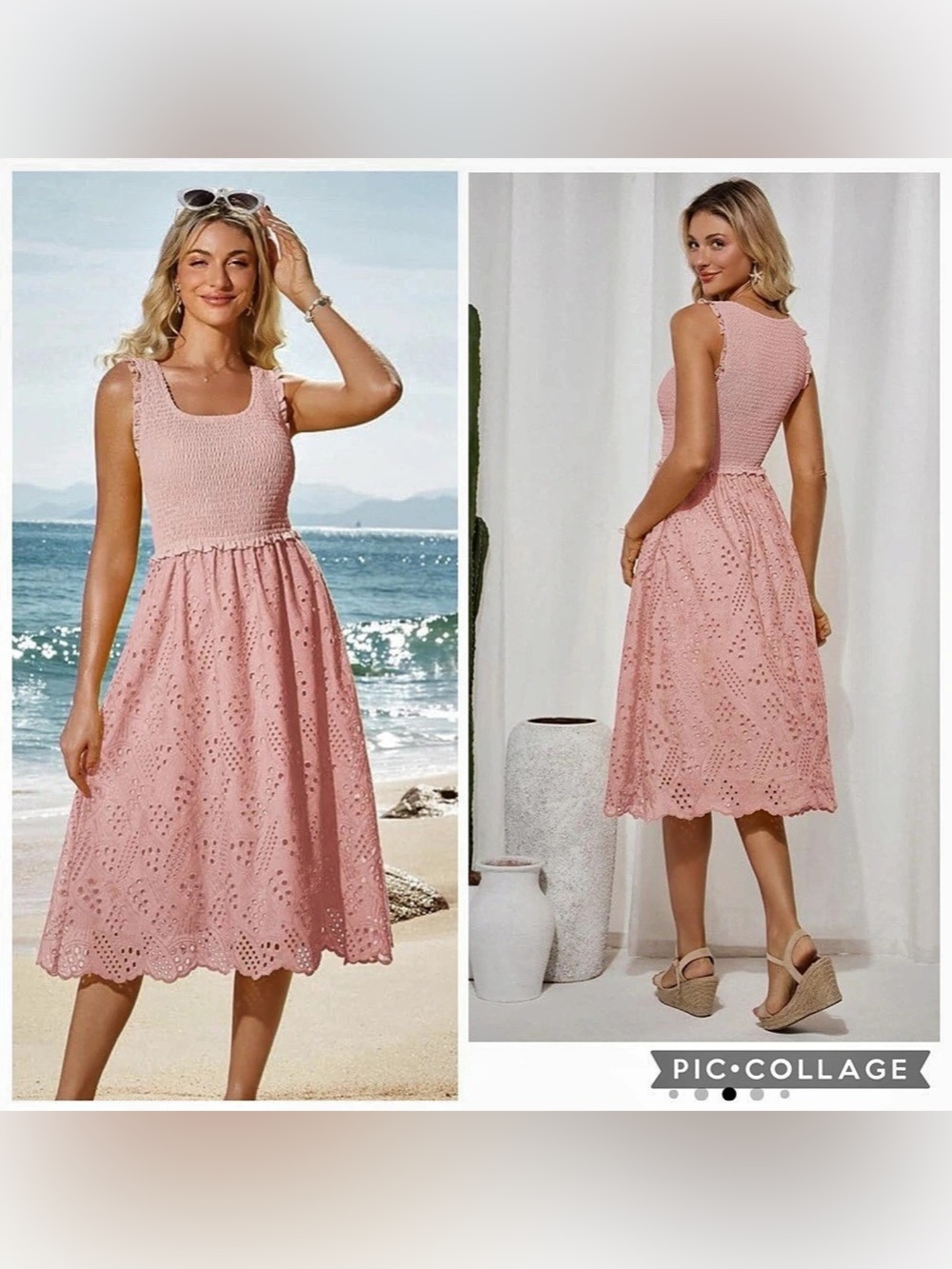 Grace Karin Casual Summer Square Neck Sleeveless Eyelet Midi Dress Eyelet size X